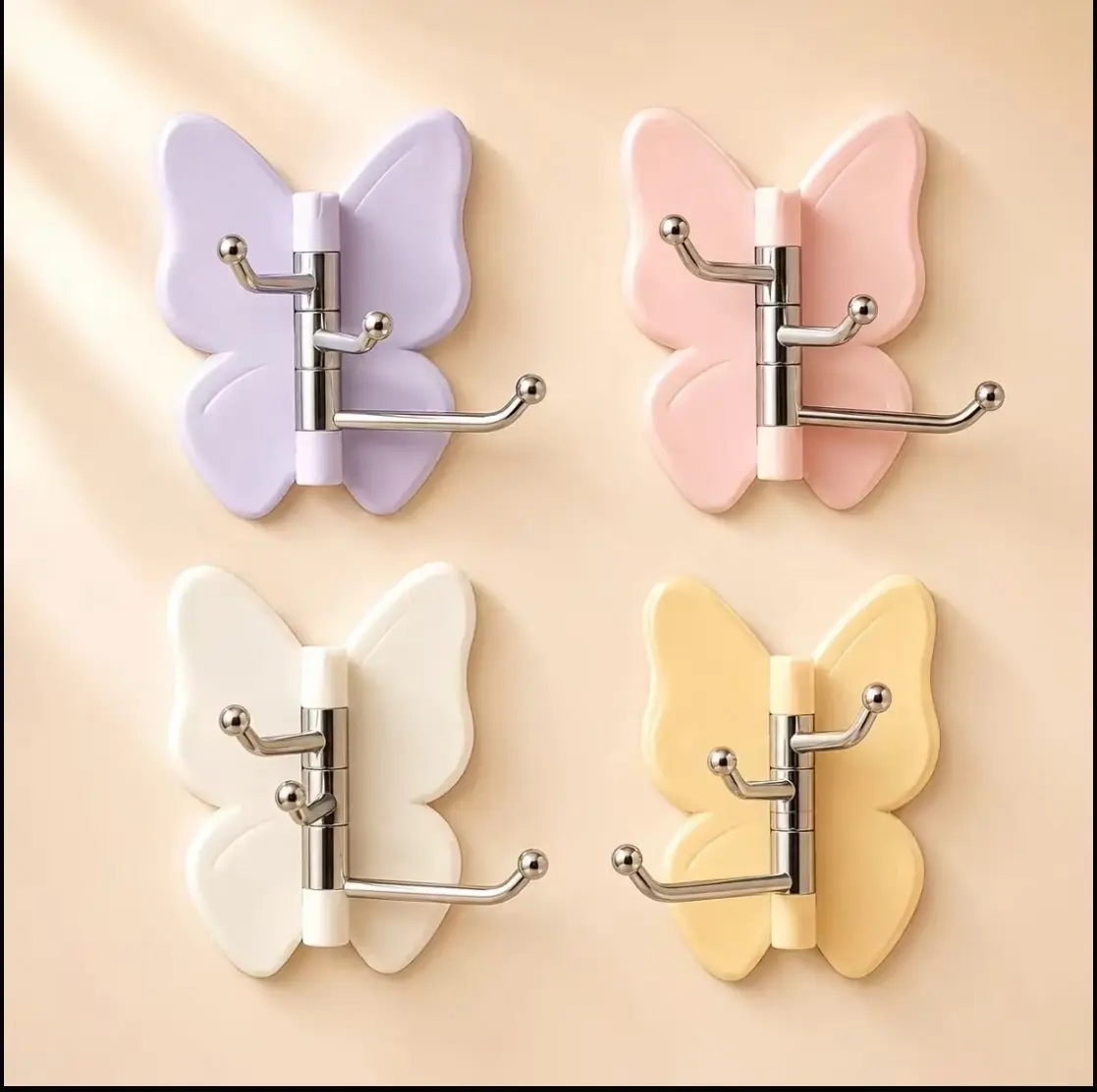 4 Pack Rotating Butterfly Wall Hooks for Organizing Hats, Bags & Keys - Strong Adhesive Sticky Hook Design, No Drilling Required, Room Accessories, Wall Organizer, Multifunctional, Sports, Wardrobe, Bathroom Hooks For Towels, Rotates