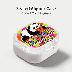 Cute Bookworm Panda Print Aligner Case, Sealed Leak-Proof Orthodontic Retainer Box, Portable Dust-Proof Storage for Students Adults Travel
