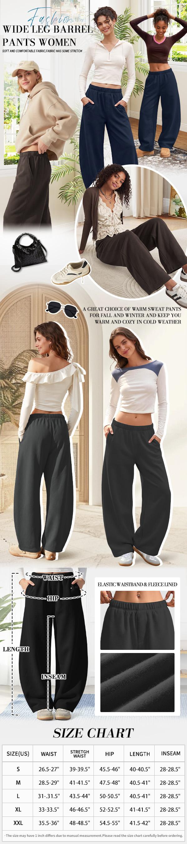 TARSE Cozy Fleece Lined Wide Leg Sweatpants Elastic Drawstring Waist Baggy Barrel Lounge Pants with Pockets