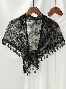 Women's Summer Lace Shawl Scarf 50x130cm Pure Color Hijab, Perfect for Daily Beach Vacation Wear, Stylish and Comfortable Accessories, Solid Color Scarf, Tassel Decor Shawl, Multifunctional Lace Scarf