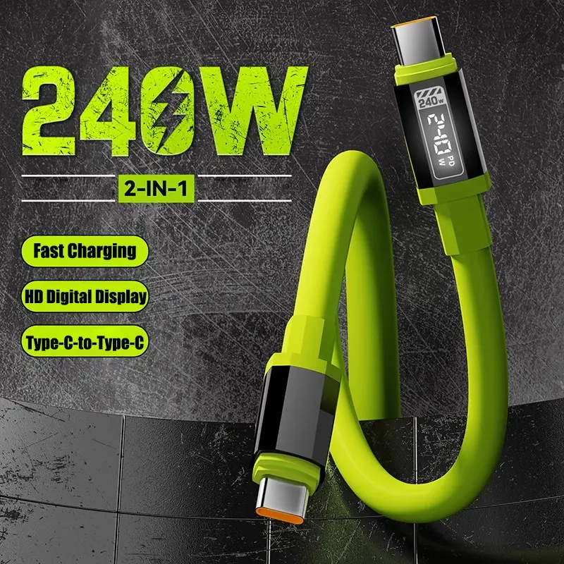 240W Super Fast Charger Cable, Type C Charging, USB-C to USB-C Silicone Charging Cable, Compatible with iPhone 16 Pro Max, Samsung Galaxy S23/S22/S21, Pixel, MacBook Pro Air, Xiaomi, Laptop, Electronic