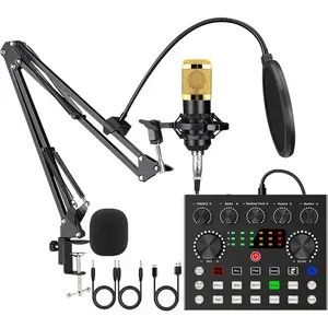 F998 Podcast Equipment Bundle for Tiktok and YouTube Vlog,Sound Board with Audio Interface,Condenser Karaoke Microphone,Streaming Podcast Starter Kit DJ Audio Mixer (F998+BM800 MIC)