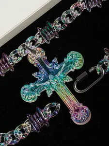 Street Boy Fashion Jewelry Designer Clear Barbed Chain Original Punk Acrylic Jesus Cross Necklace for Men and Women