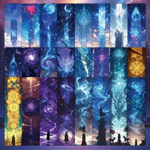 24pcs Fantasy Style Boundary Non Repetitive Series Simple Handheld Art Creative Paper Bookmarks Small Cards Book Decoration Cards Reading Label Cards