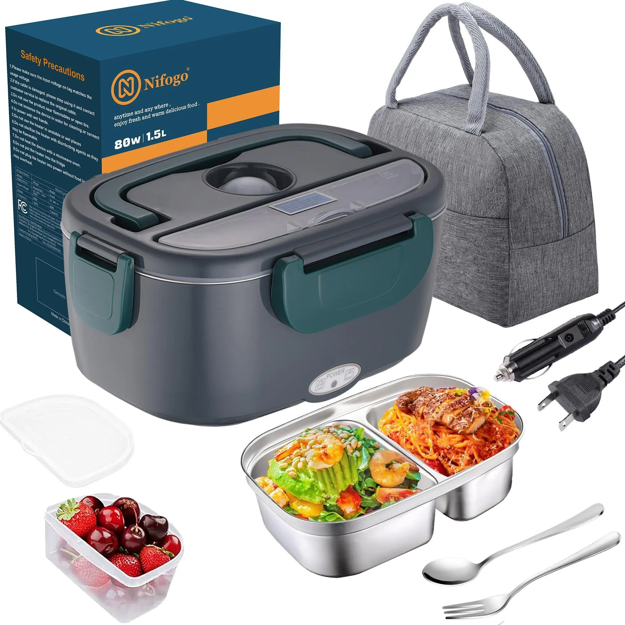 Portable Electric Heating Lunch Box 80W High Power Food Warmer 1.5L-3.5L Stainless Steel Electric Food Heater With Display Screen 12V 24V 110V Universal Voltage Leak Proof Food Container For Driver Trucker Office Worker Outdoor Camping Travel