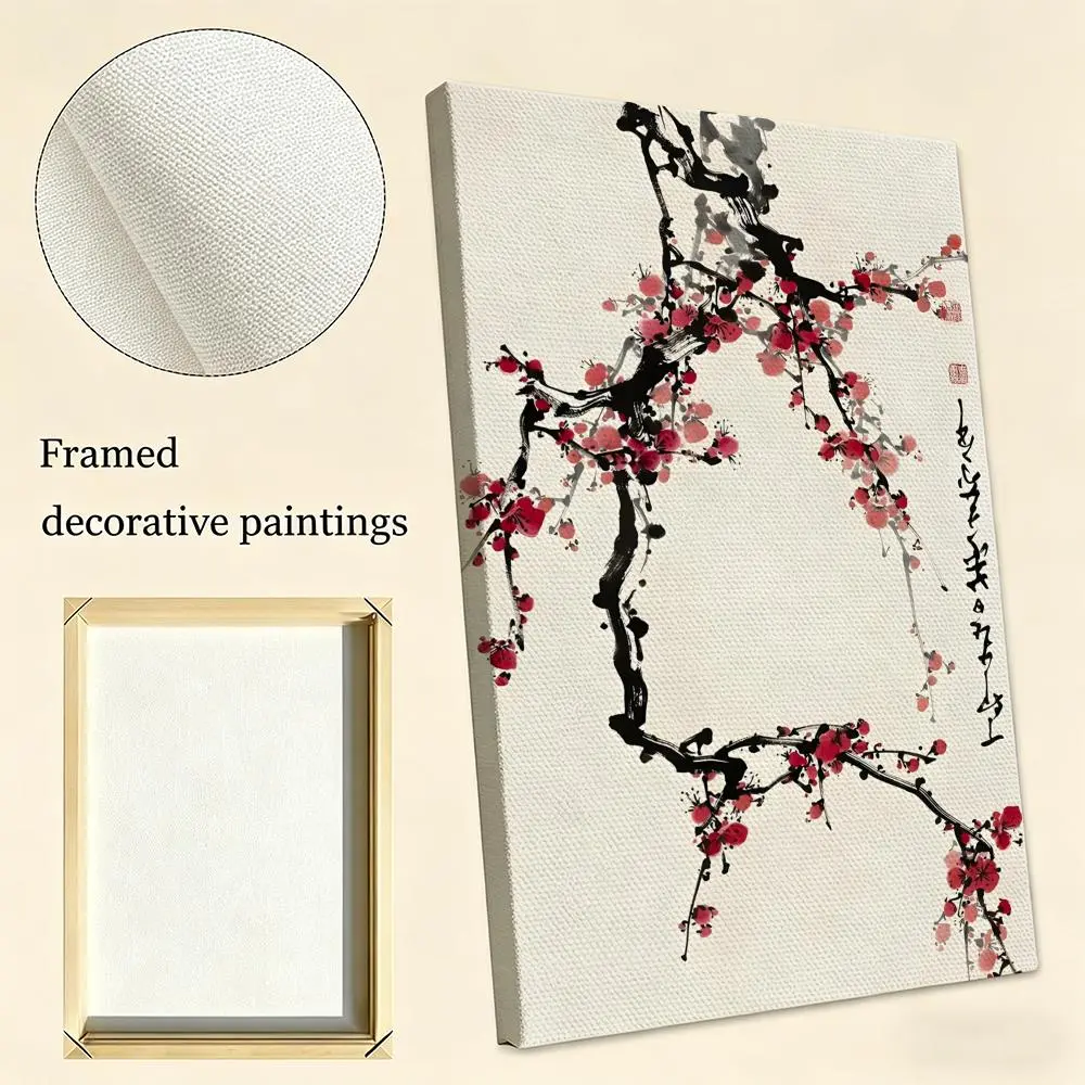 Classic Chinese Ink Painting Framed Wall Painting Eco HD Canvas Wall Art with Inner Frame | Waterproof, Wrinkle-Free, Not Easy to Damage | Ideal Wall Decor for Hallway, Entryway & Living Room