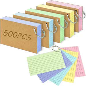 500 count Colored Index Cards, 3x5 Inches Flash Cards with Ring, Lined on Both Side Notecards Ruled Study Card Flashcards Heavy Note Cards for Studying, Learning, School, College