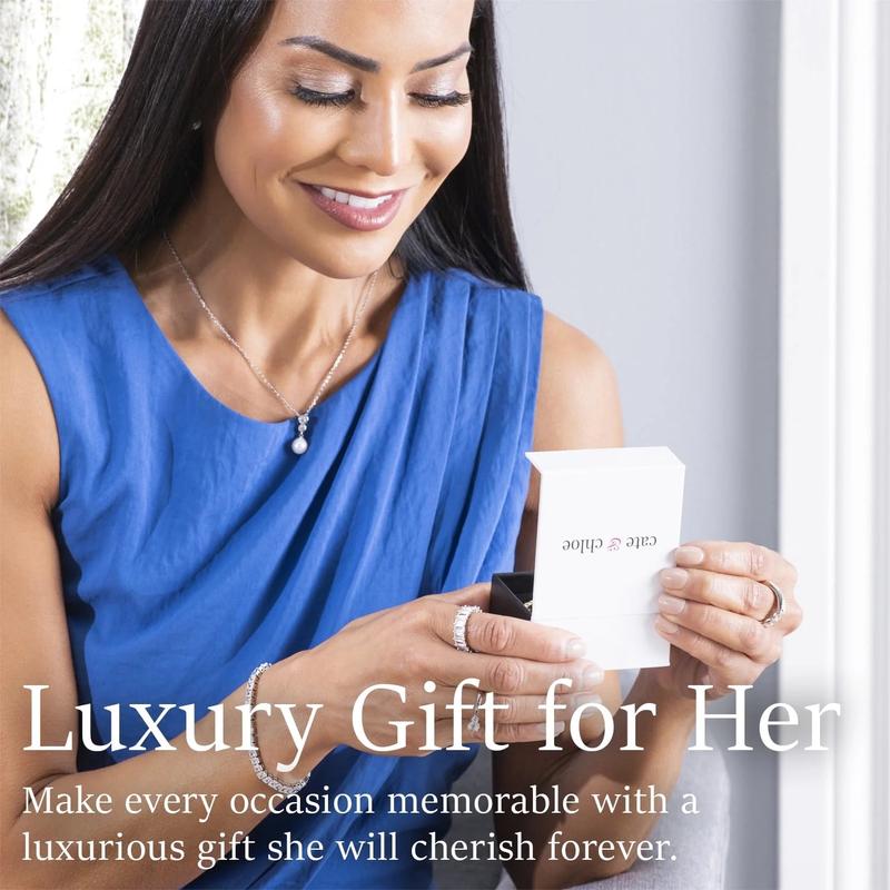 Cate & Chloe Bianca 18k White Gold Plated 25mm Hoop Earrings for Women – 34 Simulated Diamond Crystal Hoops – Hypoallergenic, Lead & Nickel Free Lightweight Earrings with Secure Latch Back – Premium Gift Box Included, American Owned Brand