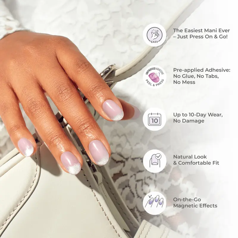colorFX by Impress No Glue Fake Press On Nails - Sour Love | Solid, Silver, Short, Oval, Manicure
