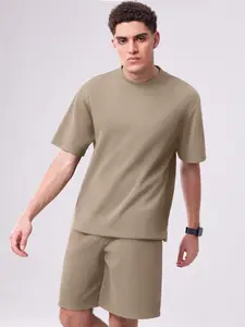 Men's Ribbed Short Sleeve T-Shirt(Only), Casual Crew Neck Tee with Split Hem & Vertical Stripe Streetwear for Summer