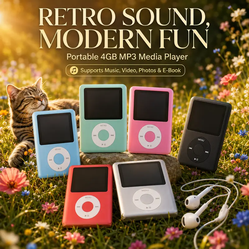 Mini Portable MP3/MP4 Player with 4GB Built-In Storage, Color LCD Display, USB Charging, Multi-Format Audio Support, Expandable SD Slot, Music & Video Compatibility, Earphone Jack for Learning & Offline Travel Use