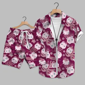 Jigglypuff Inspired Hawaiian Shirt, Cute Pink Anime Tropical Shirt, Kawaii Cartoon Aloha Shirt, Coquette Summer Beach Vacation Outfit