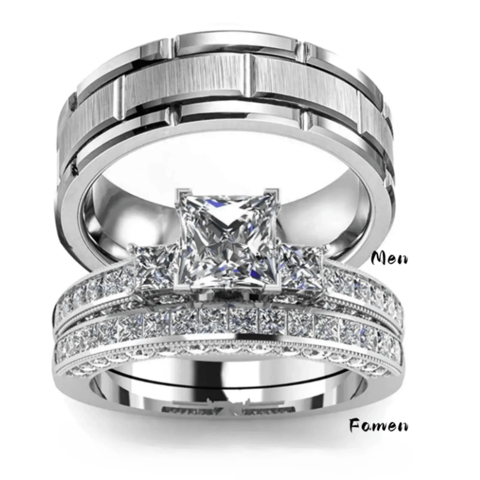 Set of 2 delicate diamond couple rings for women and simple fashion rings for men, perfect gift for lover's wedding, engagement and anniversary