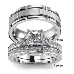 Set of 2 delicate diamond couple rings for women and simple fashion rings for men, perfect gift for lover's wedding, engagement and anniversary