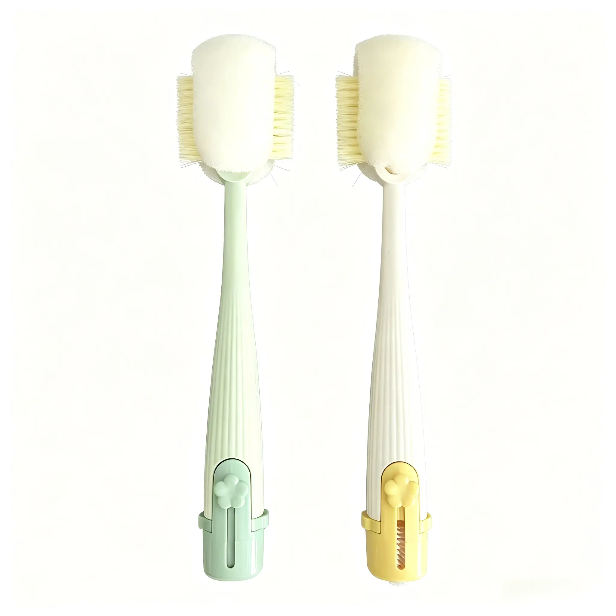 5-in-1 Detachable Long Handle Bottle Cup Brush - Dual Soft Foam & Bristle Scratch-Free Cleaner, 2 Pastel Colors Tool for Baby Bottles, Kitchen Supplies