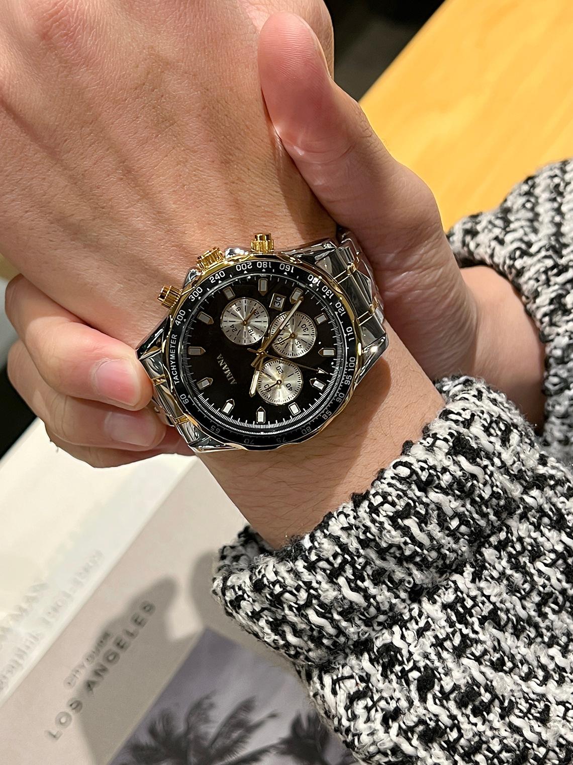 Swiss Luxury Men's Multifunctional Watch - Luminous Quartz Wristwatch with Premium Steel Band, Waterproof Business Style