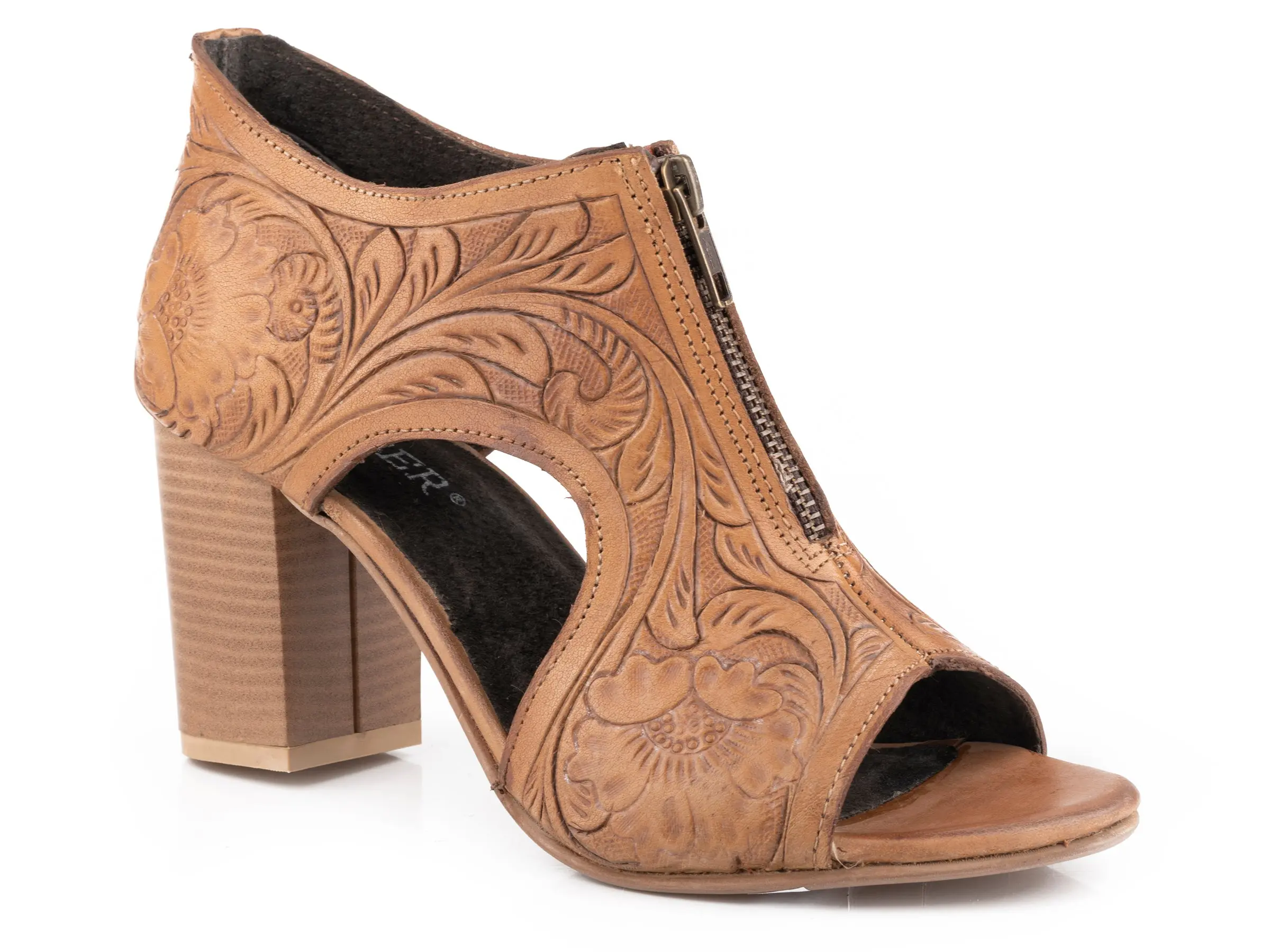 Roper Natural Tooled Open Toe 3" Heel