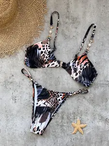 2026 New Print Halter Mini Bikini, Fashion Low Waist Tie Top, Women's Two-Piece Swimsuit, Holiday Casual Beachwear