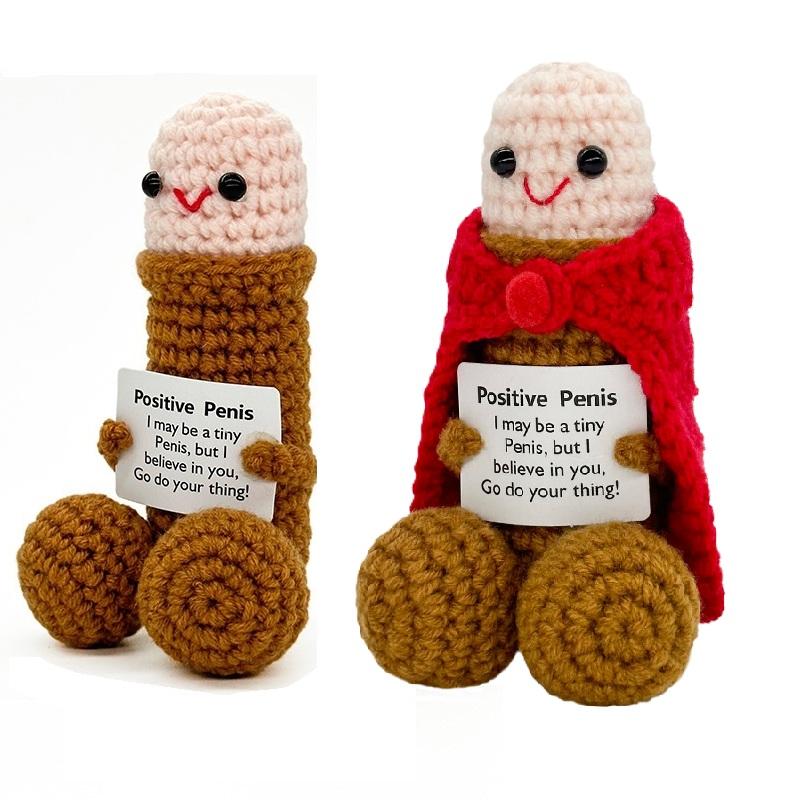 Cute Crochet Dolls Creative Knitted Decorations with Positive Message Cards Soft Stuffed Toys Perfect for Birthdays Christmas Huggable Plush Gifts