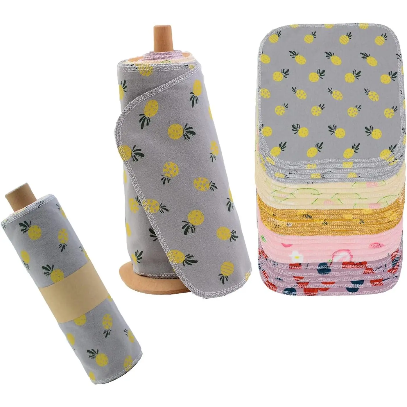 Paperless Towels Roll Washable Cotton Cloth,  Paper Towels - 25 Pack with Durable Cardboard Roll - 10" X 10" Zero   Napkins