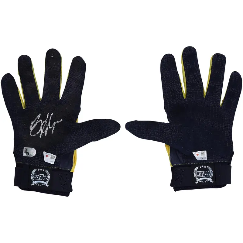 Bryce Harper Philadelphia Phillies Autographed Game-Used Yellow and Navy Under Armour Batting Gloves from the 2025 MLB Season - HH98516204-05 - Fanatics Authentic Certified