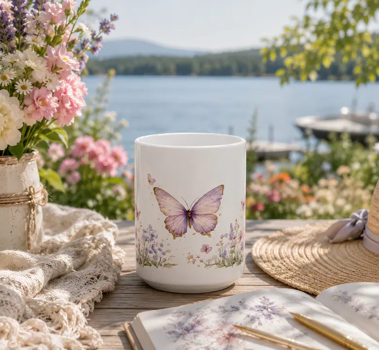 Pastel Butterfly Floral Mug | Ceramic Coffee Cup