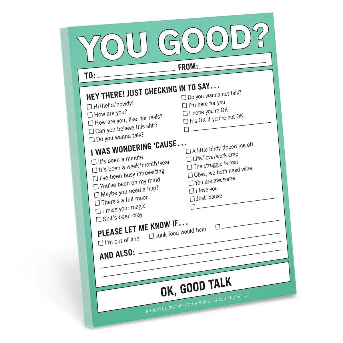 Knock Knock "You Good?" Encouraging Note Pad - Office Stationery for Positive Reinforcement, Affirmational Quote Paper for Coworkers, Family, Friends, Neighbors, Delivery Person