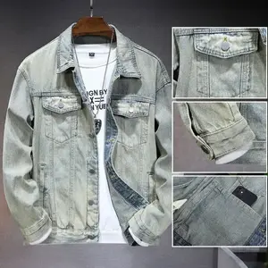 Ebb Supply Men's casual denim jacket for spring and fall, metallic single-breasted denim jacket size M-5XL