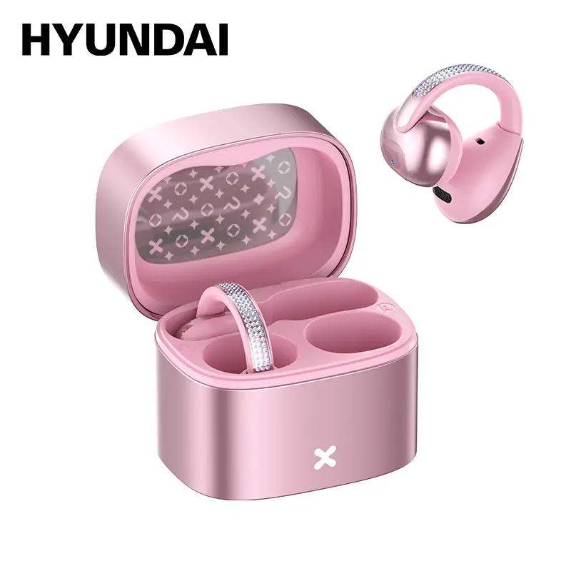 HYUNDAI C05 Fashion Clip-On Wireless Headphones with Bluetooth 6.0, OWS Open-Ear Air Conduction, Luxury Pink Diamond Jewelry Design, Lightweight & Comfortable Fit, Stylish Earbuds for Women & Girls, Ideal Gift, Compatible with Android & iOS