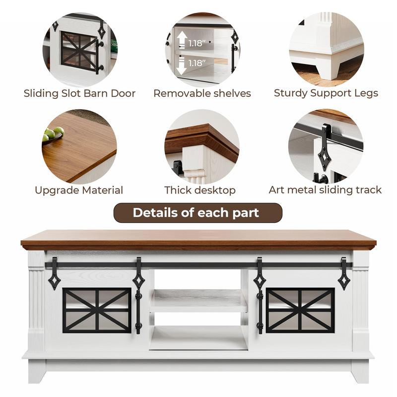 IRONCK 48'' Coffee Table with Sliding Barn Doors, Rustic Center Table with 6 Large Storage Space, Glass Doors and Adjustable Middle Shelf, Farmhouse Coffee Tables for Living Room IRONCK 48'' Coffee Table with Sliding Barn Doors, Rustic Center Table with 6 Large Storage Space, Glass Doors and Adjustable Middle Shelf, Farmhouse Coffee Tables for Living Room