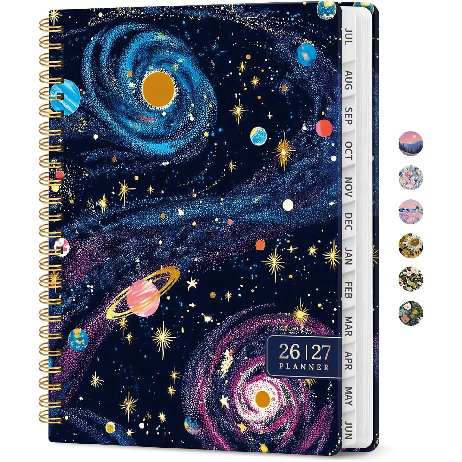 Planner 2026–2027, Academic Monthly Weekly Spiral Calendar, July 2026 – June 2027, Hardcover Agenda Notebook with Tabs, 6.3" x 8.5", Perfect for Students, Teachers, School & Daily Planning - Galactic Swirl
