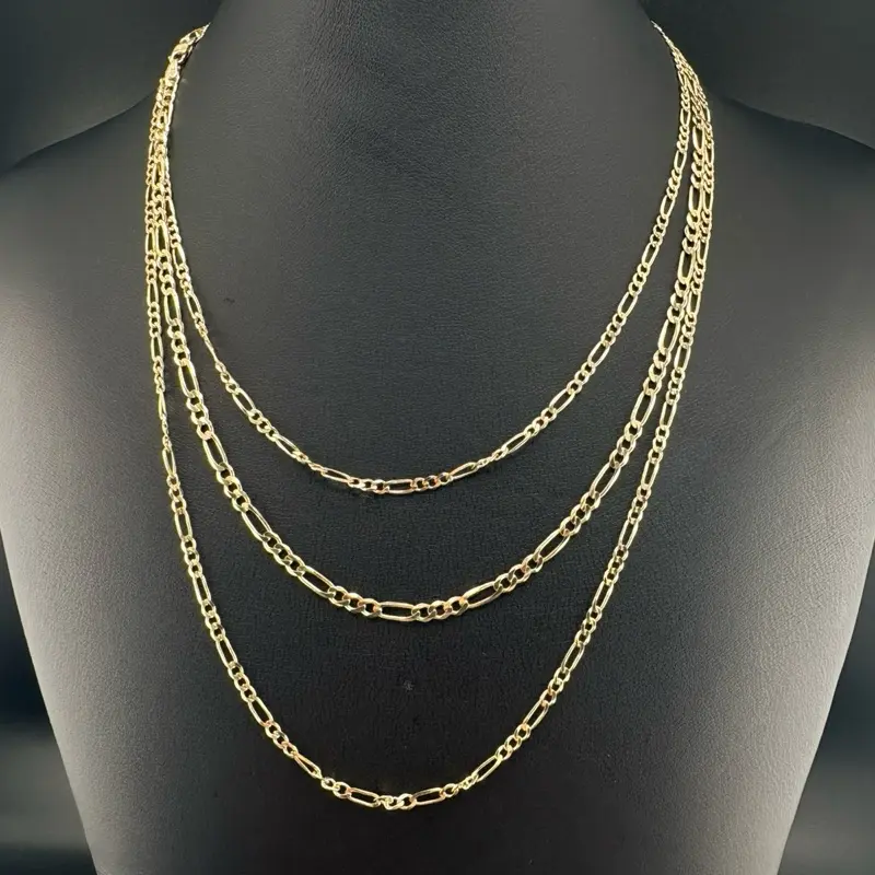 14K Gold Figaro Chain, 3.08 mm Thick, 16-20 in Length solid