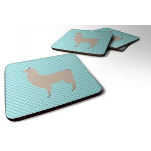Carolines Treasures  Llama Blue Check Foam Coaster, Set of 4
