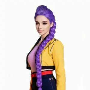 Vivid Anime-Styled Design Unisex Long Braided Anime Wig Heat-Resistant Synthetic Hair with Curly Wave Texture Natural-Looking Braids & Ponytail Topknot Styles for Halloween Cosplay Anime Conventions & Themed Parties Pink Purple Color Options
