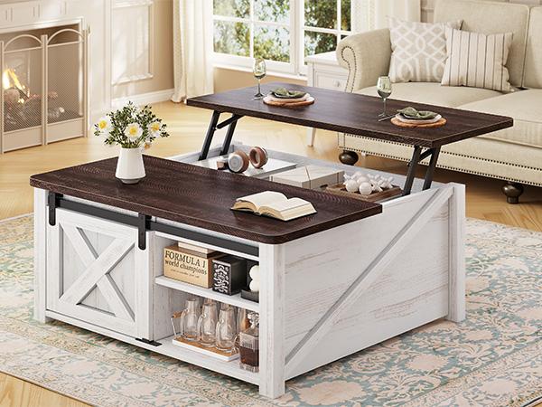 SEDETA 31.5-Inch Elevated Coffee Table with Storage Compartments Square Coffee Table for Living Room Furniture Home Minimal Interior Modern Lounge wood center table， Rustic Farmhouse Rectangular Dining Table