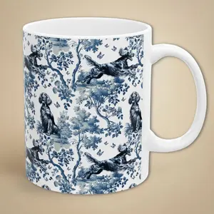 Irish Setter Mug Gift for Dog Mom, New Puppy Toile Coffee Cup for Dad, French Country Chinoiserie Bird Hunting Dog Lover Drinkware