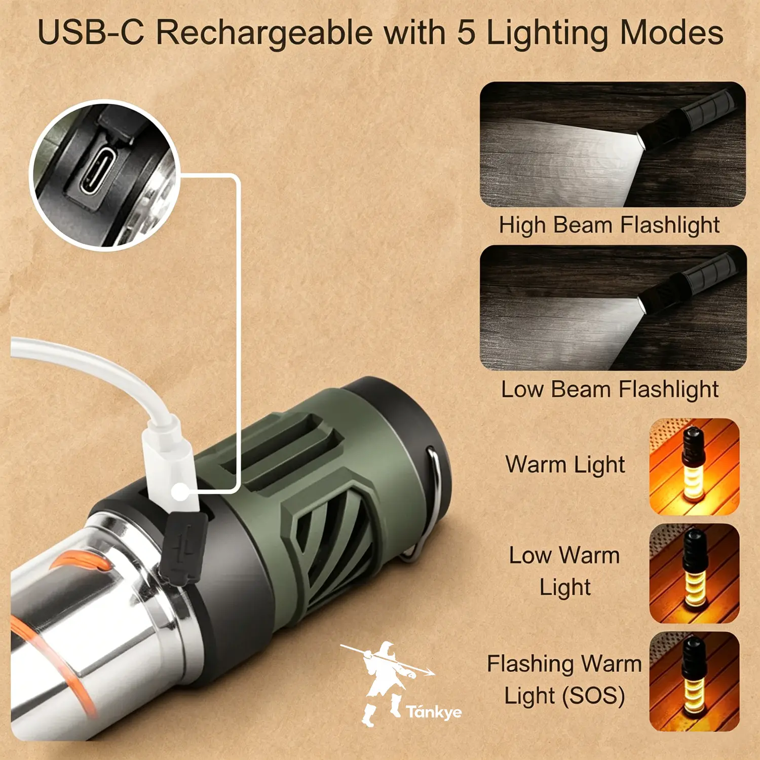USB-C Rechargeable Mosquito Repellent Outdoor Lantern Flashlight with Citronella Mats, Magnetic Base, Tripod, Waterproof Design for Camping, Patio, Emergency Use