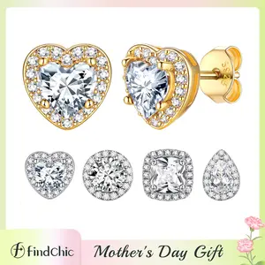 FindChic Birthstone 14K Gold Plated Studs Earrings for Women Mother's Day Gift Heart/Round/Square/Teardrop Earrings with Sterling Silver Posts Push Backs, Hypoallergenic Golden Silver Color Studs with Cubic Zirconia, 12 Months Jewelry Gift for Women Girls