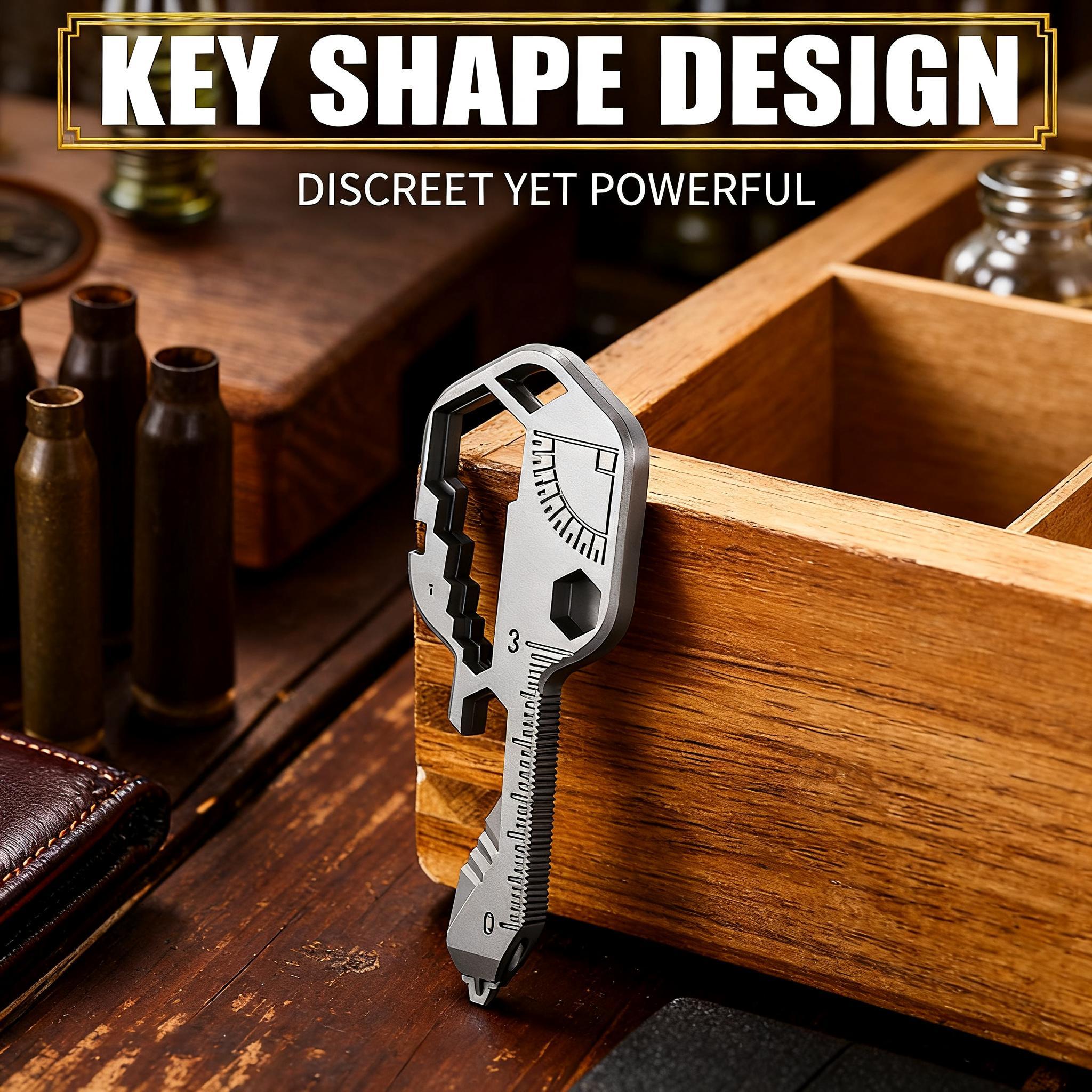 Key Shaped, Pocket Multi-Tool, 16-in-1, Small Utility Kit, Lightweight Stainless Steel, EDC Gear, Portable, Durable, Ultimate Survival Tool, Camping Essentials, Gift for Men