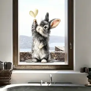 A new 2D flat double-layer static sticker for window decoration featuring a little rabbit, sized 30*40cm, suitable as a background decoration, interesting window sticker and shop window sticker (D20146-YC)