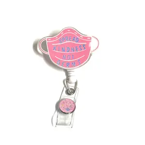 Spread Kindness Badge Reel Light Pink, Retractable Swivel Alligator Clip, 2”, Nurse, Dental