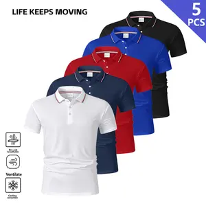 LIFE KEEPS MOVING men’s moisture-wicking quick-dry short-sleeve polo shirt, available in packs of 5 or 1 piece; classic stretchable soft men’s dress shirt; lightweight fitness training wear; casual golf outfit; versatile sports polo for multiple occasions