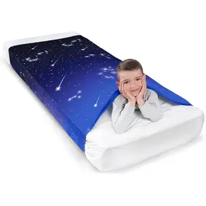 Sensory compression blanket/spandex bed sheet for kids and adults—provides a deep relaxing feeling, helps release oxytocin, supports SPD, anxiety, ADHD, and autism; star theme; breathable and stretchable; twin size