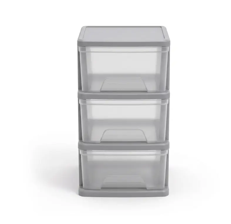 Silver Plastic 3-Drawer Organization Tower, Medium Home Storage Cart for Home Organizing Storage Holders & Racks
