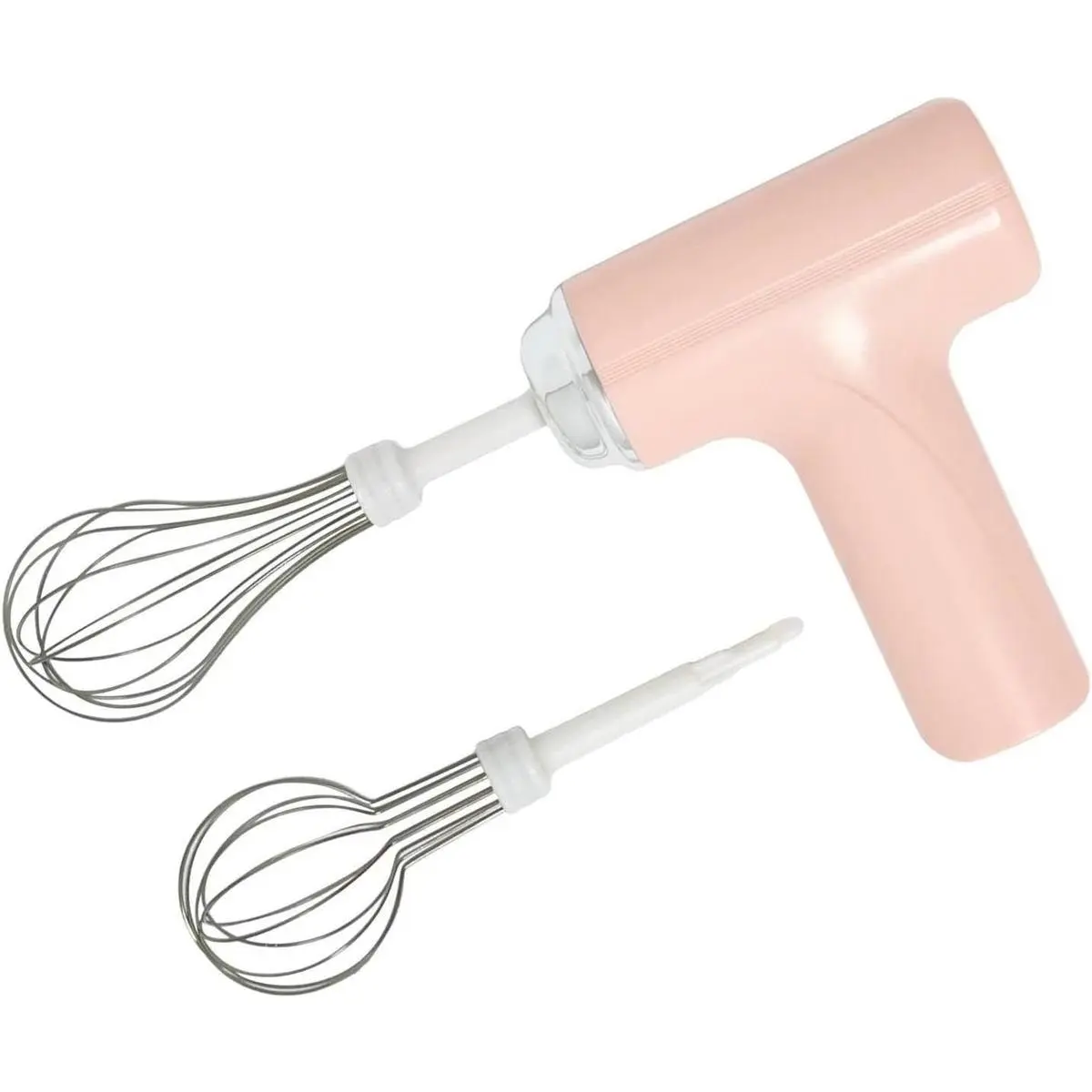 Cordless Hand Mixer, One Touch Off Handheld Electric Whisk with 3 Speed Modes, Hand Held Egg Beater with 2 Detachable Stir Whisks (Pink)