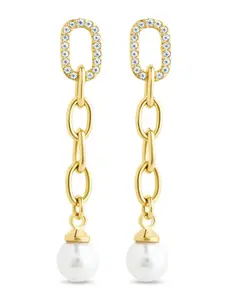 Daphne CZ & Pearl Chain Drop Stud Earrings