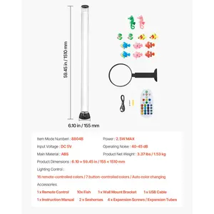 VEVOR Sensory Bubble Tube Lamp, 5 ft Bubble Fish Tube, Sensory Aquarium Lamp with 10 Floating Fish 16 Color Effects, Remote Control, Stress Relief Calming Light for Bedroom Living Room Home Decor