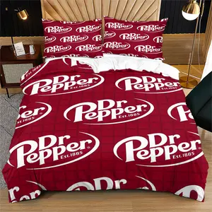 DR Pepper Printed Pattern Soft and Durable Bedding Quilt Cover Set, Includes 1 Quilt Cover and 1 or 2 Pillowcases, No Quilt or Pillow Inserts, Suitable for Children or Adult Gifts, Modern Style Fashion Bedroom Bed Decor