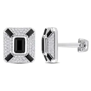 5 4/5 CT TGW Black Spinel Created White Sapphire Cufflink Silver