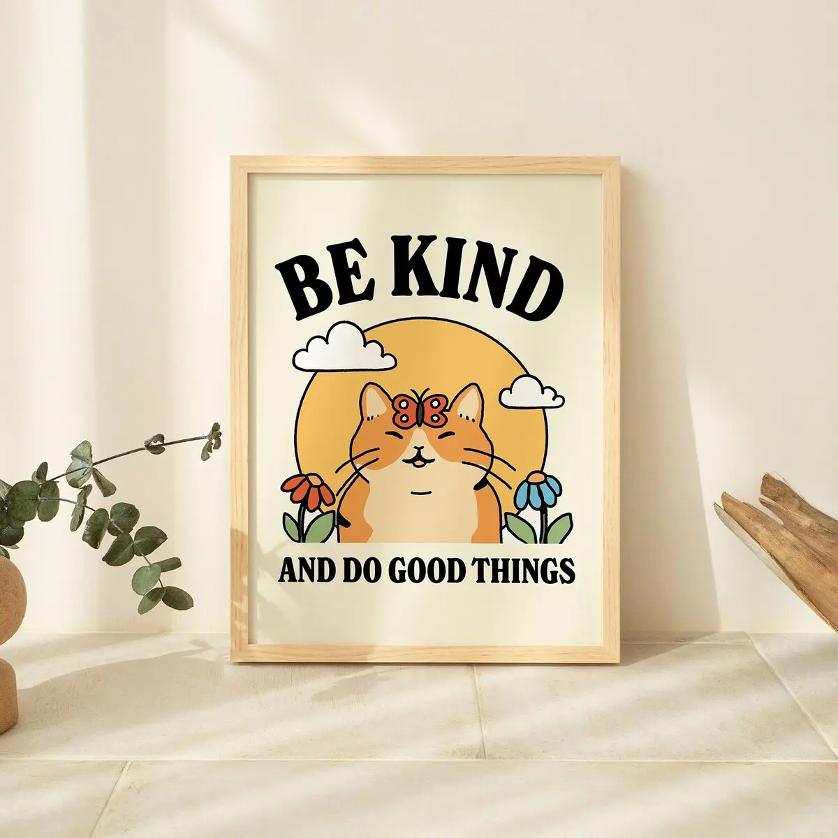Colorful Cat Wall Print, Retro Maximalist Nursery Decor, Classroom Print, Be Kind Quote, Printable Art,Unframed